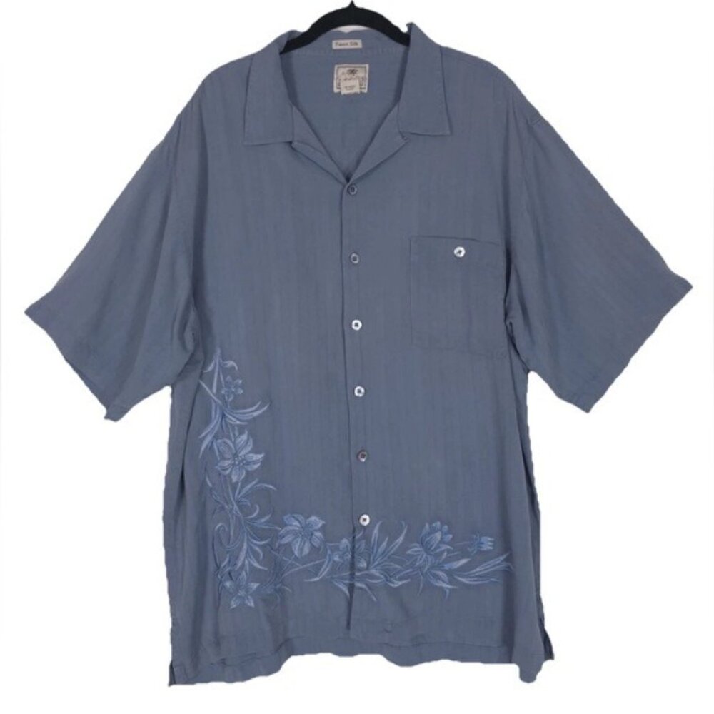 LUAU FINEST SILK LIMITED EDITION Men’s Short Sleeve Shirt Embroidered‎ Blue XL